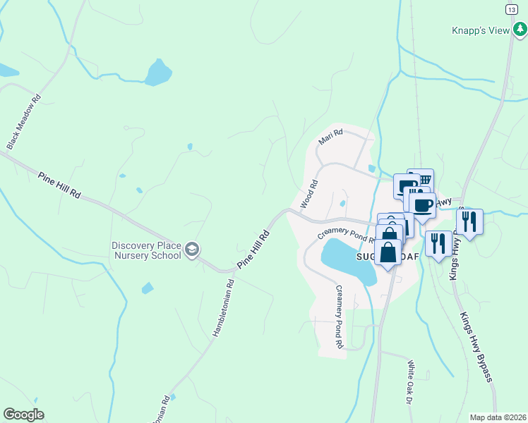 map of restaurants, bars, coffee shops, grocery stores, and more near 84 Pine Hill Road in Chester