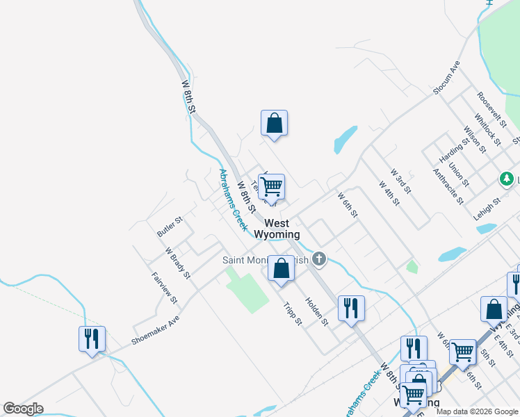 map of restaurants, bars, coffee shops, grocery stores, and more near 841 Shoemaker Avenue in West Wyoming