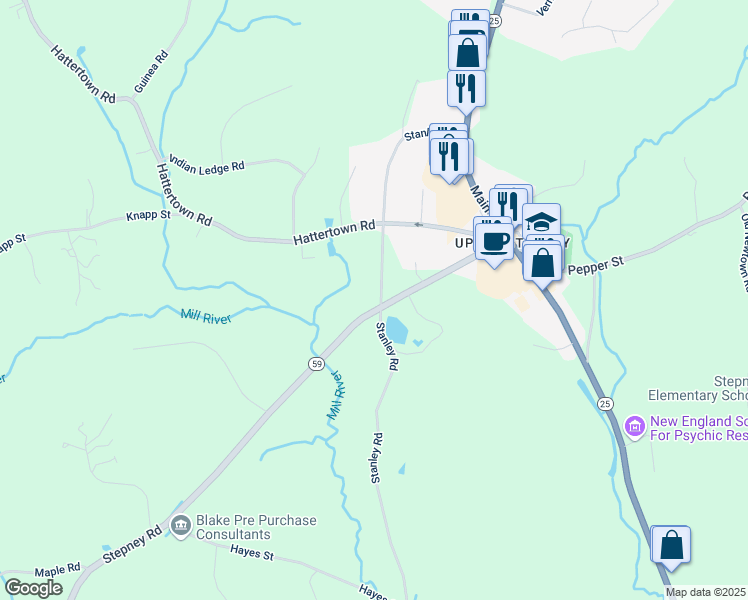 map of restaurants, bars, coffee shops, grocery stores, and more near 234 Stanley Road in Monroe
