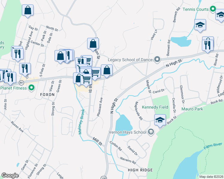 map of restaurants, bars, coffee shops, grocery stores, and more near 1218 North High Street in East Haven