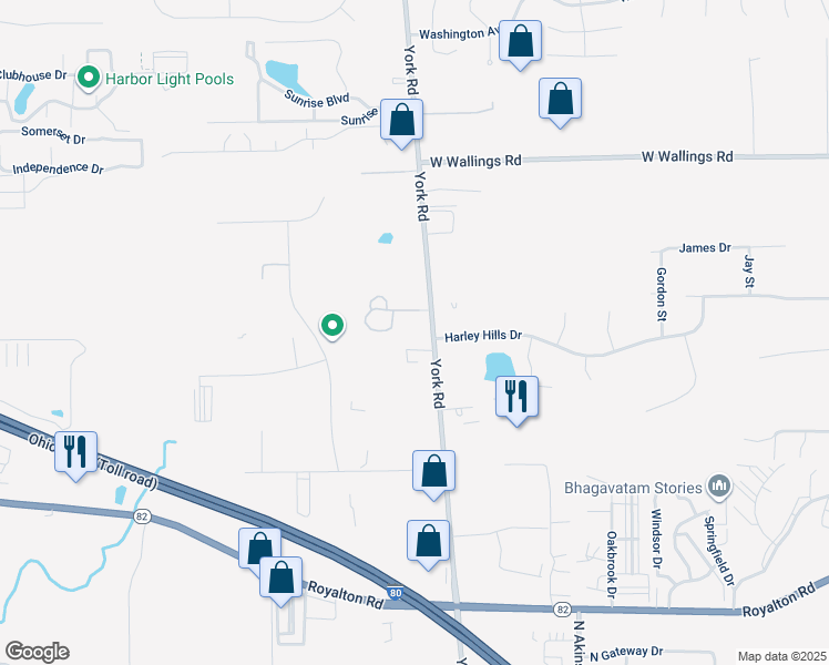 map of restaurants, bars, coffee shops, grocery stores, and more near 12800 York Rd in North Royalton