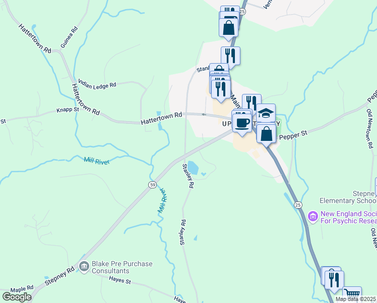 map of restaurants, bars, coffee shops, grocery stores, and more near 234 Stanley Road in Monroe