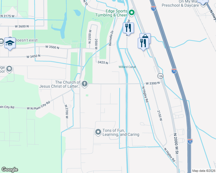 map of restaurants, bars, coffee shops, grocery stores, and more near 2481 West 3300 North in Farr West