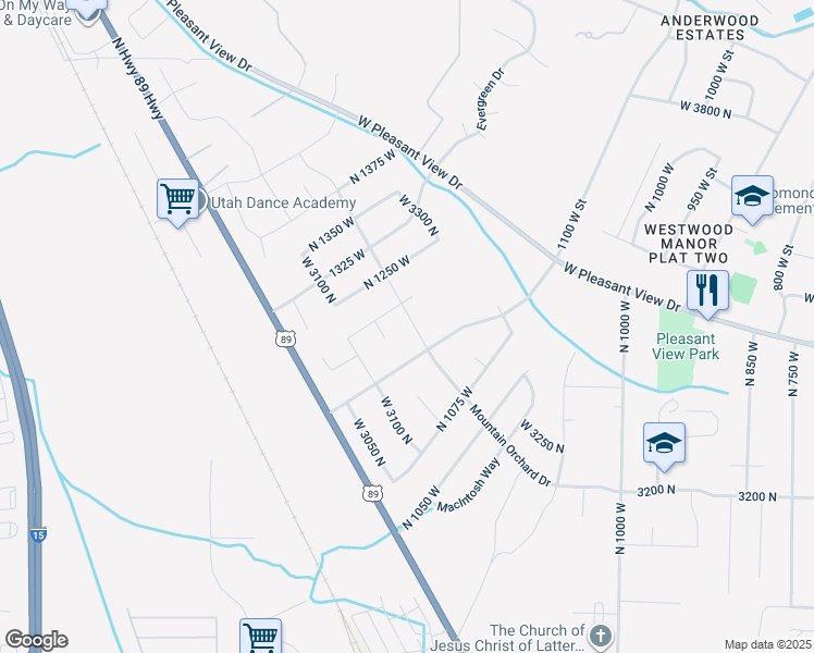 map of restaurants, bars, coffee shops, grocery stores, and more near 1151 Mountain Orchard Drive in Pleasant View