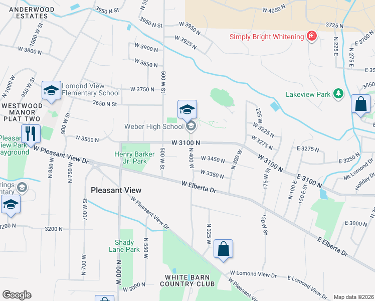 map of restaurants, bars, coffee shops, grocery stores, and more near 3467 North 400 West in Pleasant View