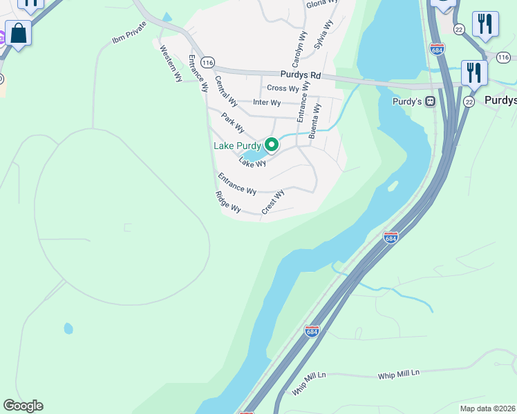 map of restaurants, bars, coffee shops, grocery stores, and more near 22 Ridge Way in Purdys