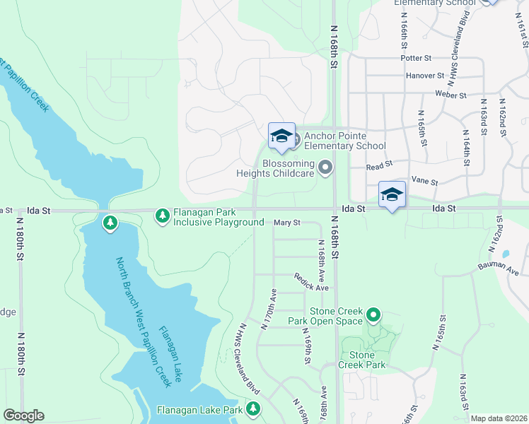 map of restaurants, bars, coffee shops, grocery stores, and more near 17101 Ida Street in Bennington