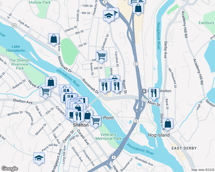 map of restaurants, bars, coffee shops, grocery stores, and more near in Derby