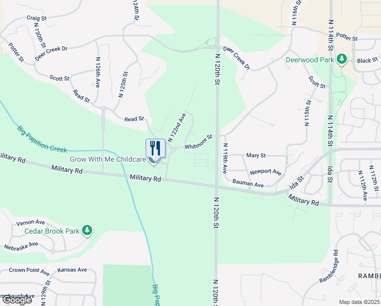 map of restaurants, bars, coffee shops, grocery stores, and more near 6914 North 120th Street in Omaha