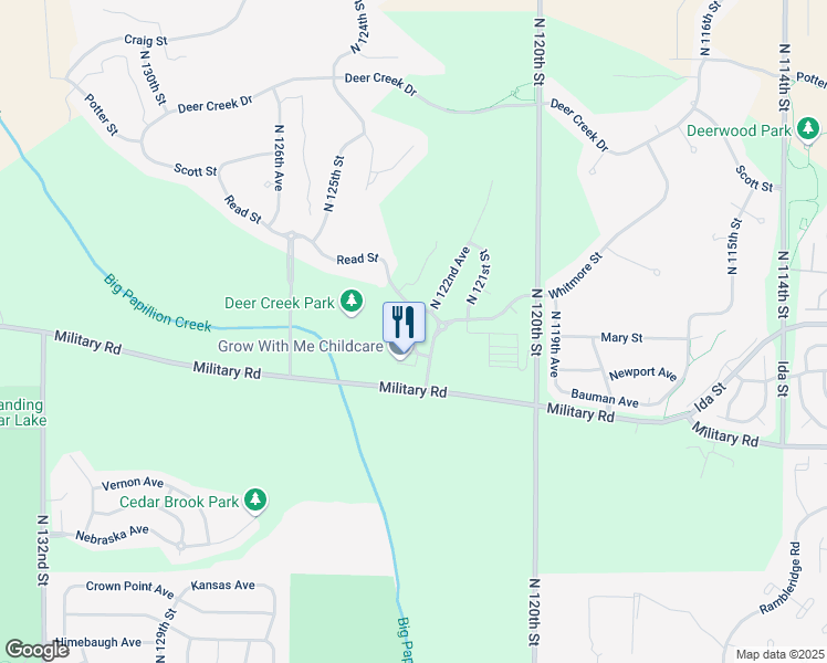 map of restaurants, bars, coffee shops, grocery stores, and more near 12254 Mary Plaza in Omaha