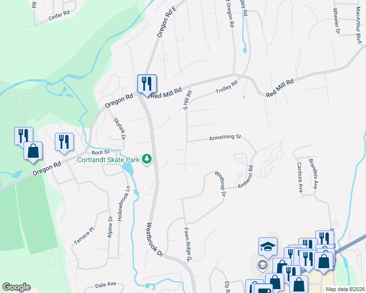 map of restaurants, bars, coffee shops, grocery stores, and more near 61 South Hill Road in Cortlandt
