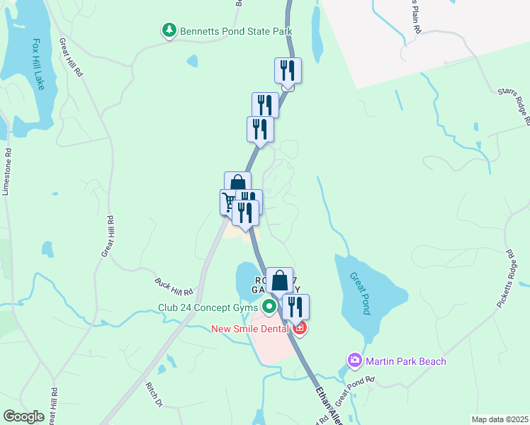 map of restaurants, bars, coffee shops, grocery stores, and more near Camp Adventure Road in Ridgefield