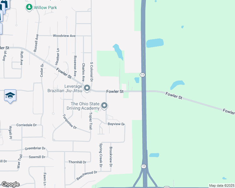 map of restaurants, bars, coffee shops, grocery stores, and more near 3080 Fowler Street in Cortland