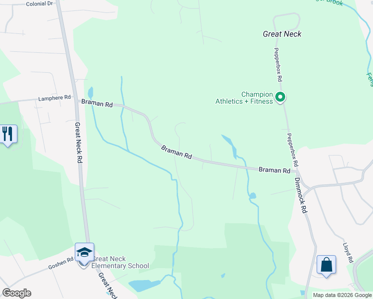 map of restaurants, bars, coffee shops, grocery stores, and more near 56 Braman Road in Waterford