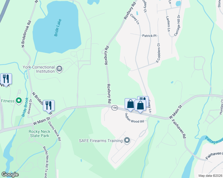 map of restaurants, bars, coffee shops, grocery stores, and more near 262 Roxbury Road in East Lyme