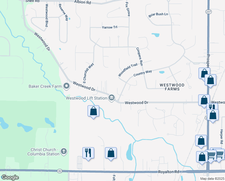 map of restaurants, bars, coffee shops, grocery stores, and more near 22370 Westwood Dr in Strongsville