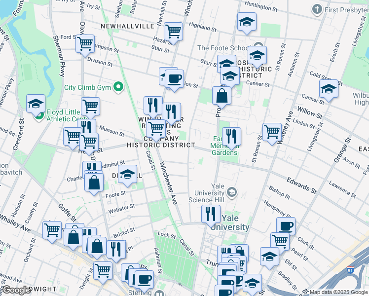 map of restaurants, bars, coffee shops, grocery stores, and more near 27 Tilton Street in New Haven