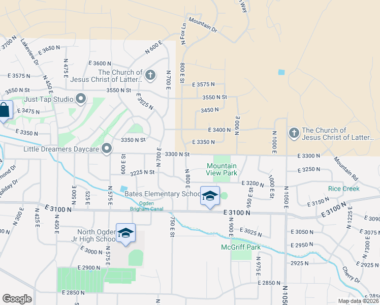 map of restaurants, bars, coffee shops, grocery stores, and more near 804 East 3300 North in North Ogden