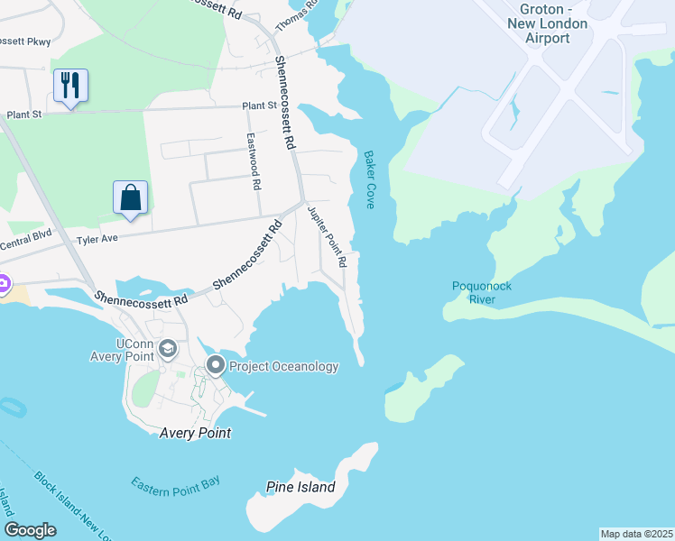 map of restaurants, bars, coffee shops, grocery stores, and more near 95 Pine Island Road in Groton
