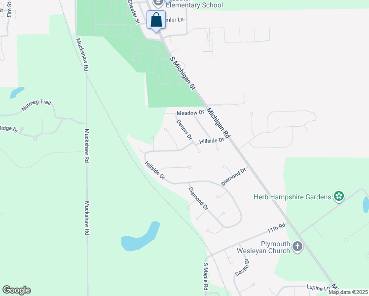 map of restaurants, bars, coffee shops, grocery stores, and more near Hillside Drive in Plymouth
