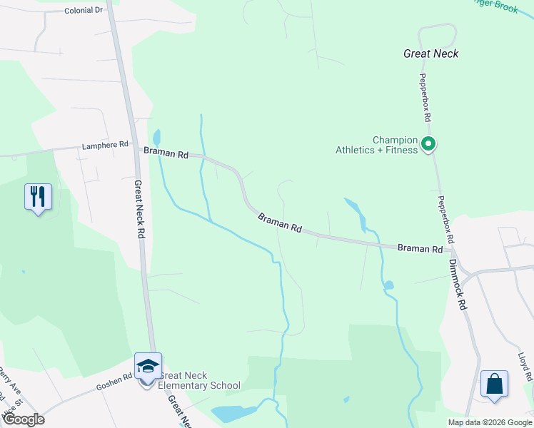 map of restaurants, bars, coffee shops, grocery stores, and more near 50 Braman Road in Waterford