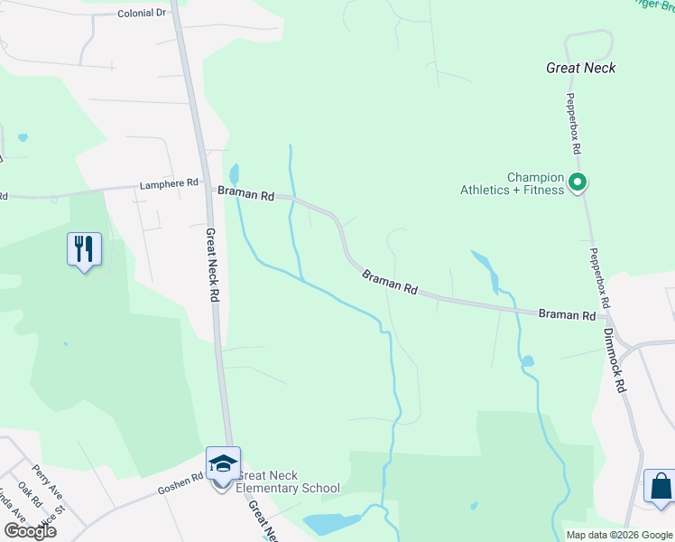 map of restaurants, bars, coffee shops, grocery stores, and more near 47 Braman Road in Waterford