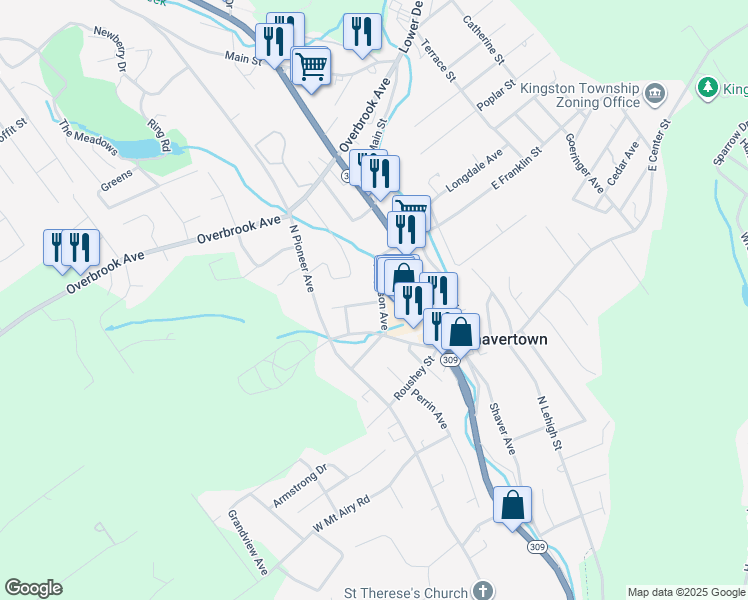 map of restaurants, bars, coffee shops, grocery stores, and more near 162 Ferguson Avenue in Shavertown