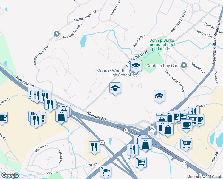 map of restaurants, bars, coffee shops, grocery stores, and more near 199 Dunderberg Road in Woodbury