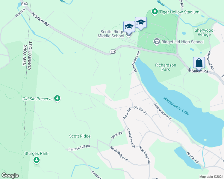 map of restaurants, bars, coffee shops, grocery stores, and more near 805 North Salem Road in Ridgefield