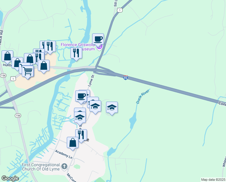 map of restaurants, bars, coffee shops, grocery stores, and more near 81 Lyme Street in Old Lyme