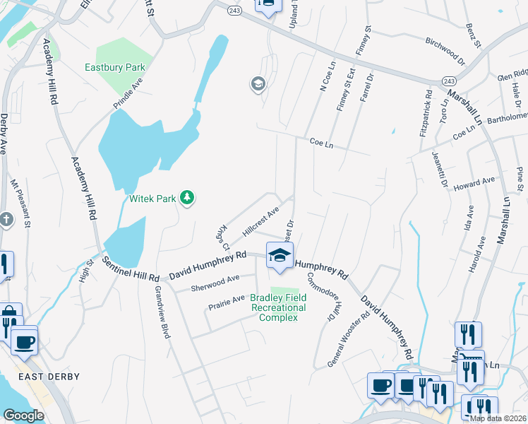 map of restaurants, bars, coffee shops, grocery stores, and more near 74 Kings Court in Derby