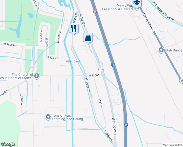 map of restaurants, bars, coffee shops, grocery stores, and more near 2168 West 3300 North in Farr West