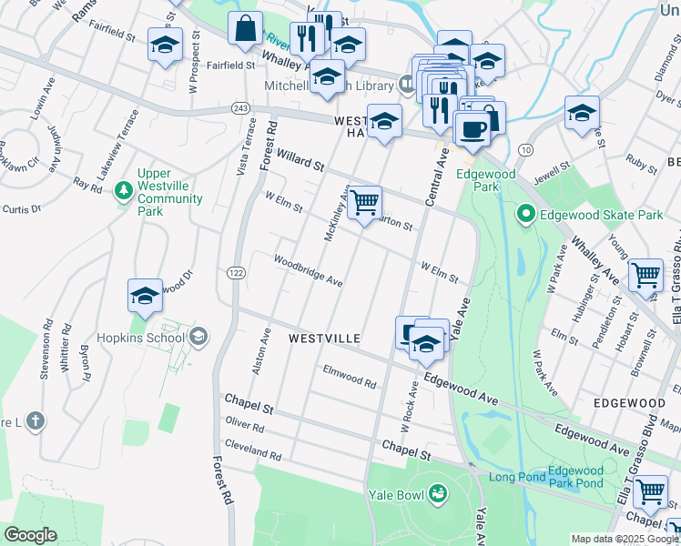 map of restaurants, bars, coffee shops, grocery stores, and more near 213 Alden Avenue in New Haven