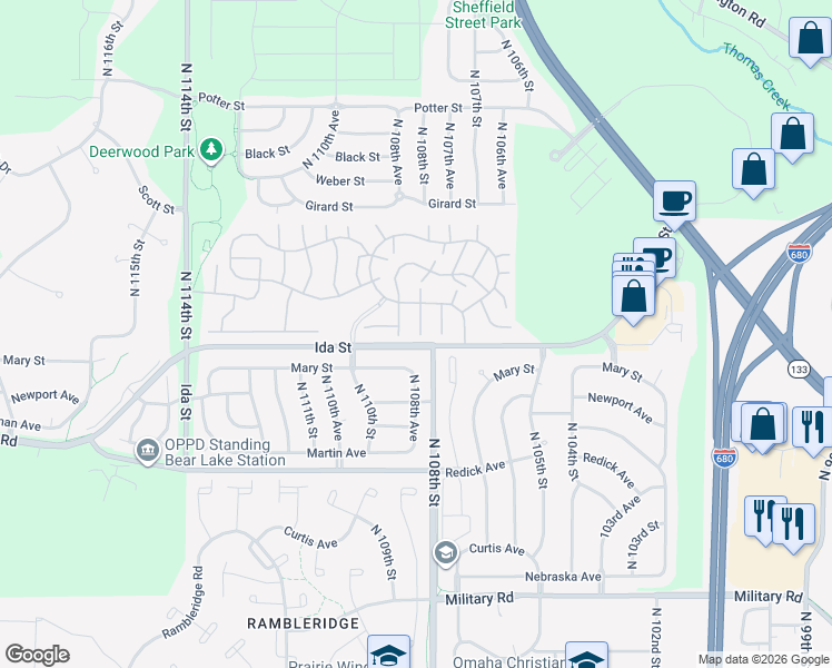 map of restaurants, bars, coffee shops, grocery stores, and more near 6943 North 109th Plaza in Omaha