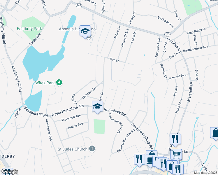 map of restaurants, bars, coffee shops, grocery stores, and more near 152 Dirienzo Heights in Derby