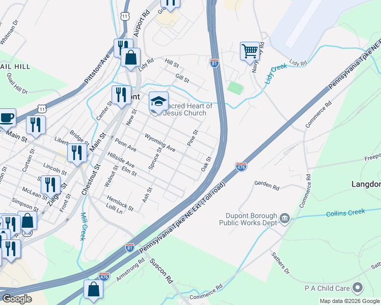 map of restaurants, bars, coffee shops, grocery stores, and more near 400-498 Lackawanna Avenue in Dupont