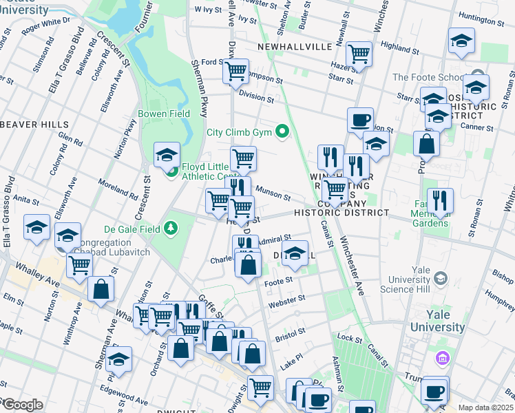 map of restaurants, bars, coffee shops, grocery stores, and more near 264 Munson Street in New Haven