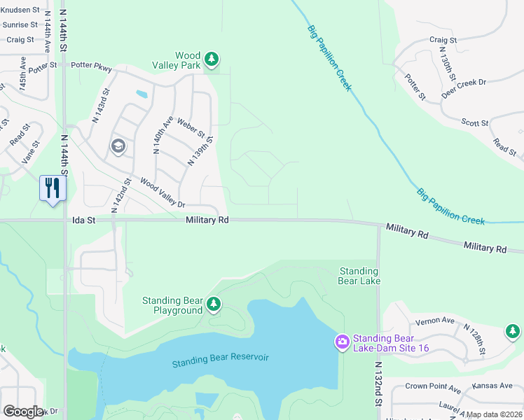 map of restaurants, bars, coffee shops, grocery stores, and more near 13600-13746 Military Road in Omaha