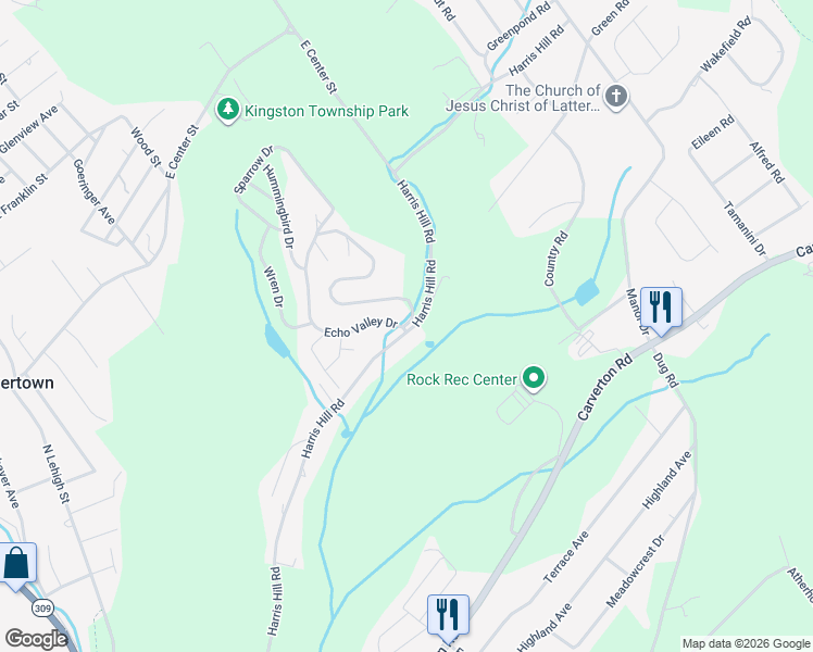 map of restaurants, bars, coffee shops, grocery stores, and more near 301-331 Echo Valley Dr in Back Mountain