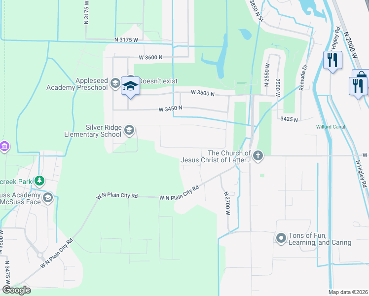 map of restaurants, bars, coffee shops, grocery stores, and more near 2854 West 3325 North in Farr West