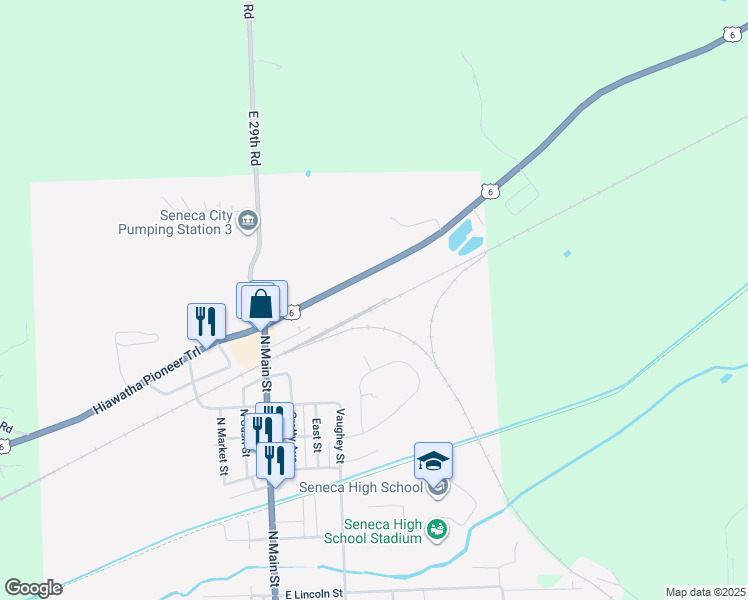map of restaurants, bars, coffee shops, grocery stores, and more near 270 East Jackson Street in Seneca