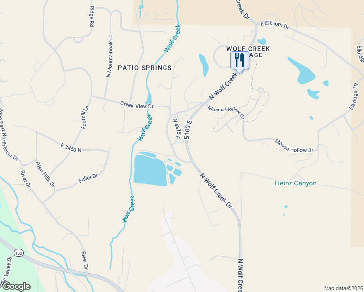 map of restaurants, bars, coffee shops, grocery stores, and more near 3477 North 4875 East in Eden