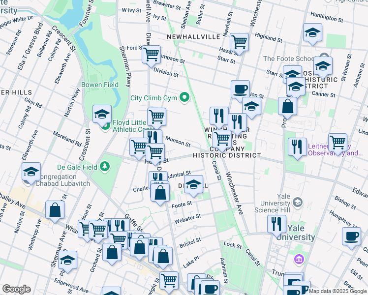 map of restaurants, bars, coffee shops, grocery stores, and more near 219 Munson Street in Hamden