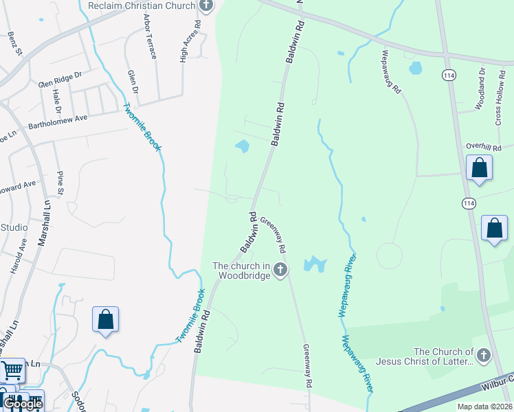 map of restaurants, bars, coffee shops, grocery stores, and more near 901 Baldwin Road in Woodbridge