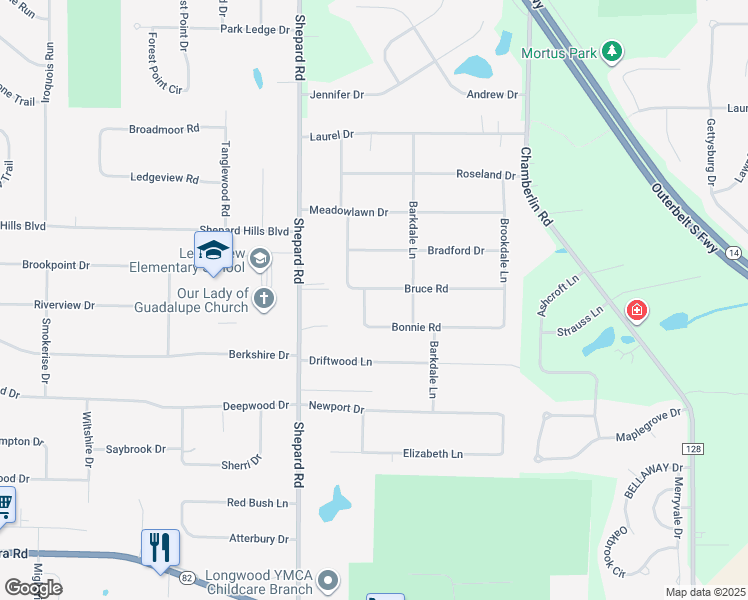 map of restaurants, bars, coffee shops, grocery stores, and more near 1448 Bruce Road in Macedonia