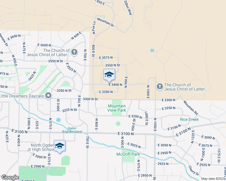 map of restaurants, bars, coffee shops, grocery stores, and more near 847 East 3400 North in North Ogden