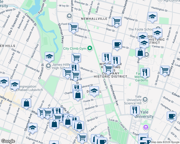 map of restaurants, bars, coffee shops, grocery stores, and more near 219 Munson Street in Hamden