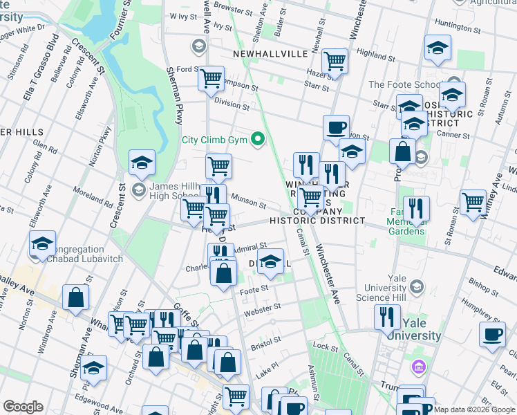 map of restaurants, bars, coffee shops, grocery stores, and more near 219 Munson Street in Hamden