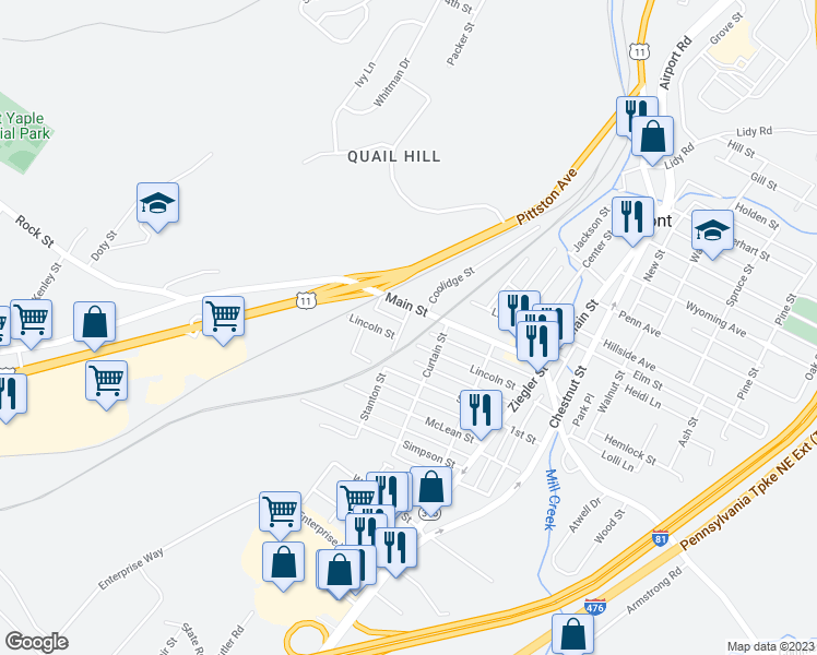 map of restaurants, bars, coffee shops, grocery stores, and more near 117 Stanton Street in Dupont