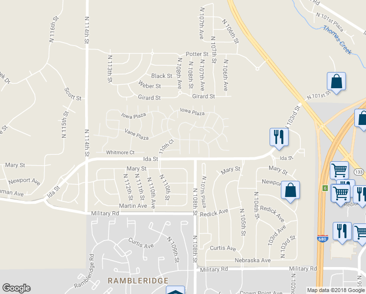 map of restaurants, bars, coffee shops, grocery stores, and more near 6943 North 109th Plaza in Omaha